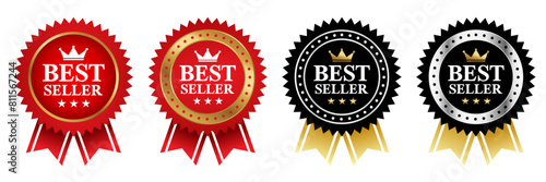 Best seller badge logo design. Best seller sticker label. 100% Satisfaction Guaranteed. Vector Illustration.