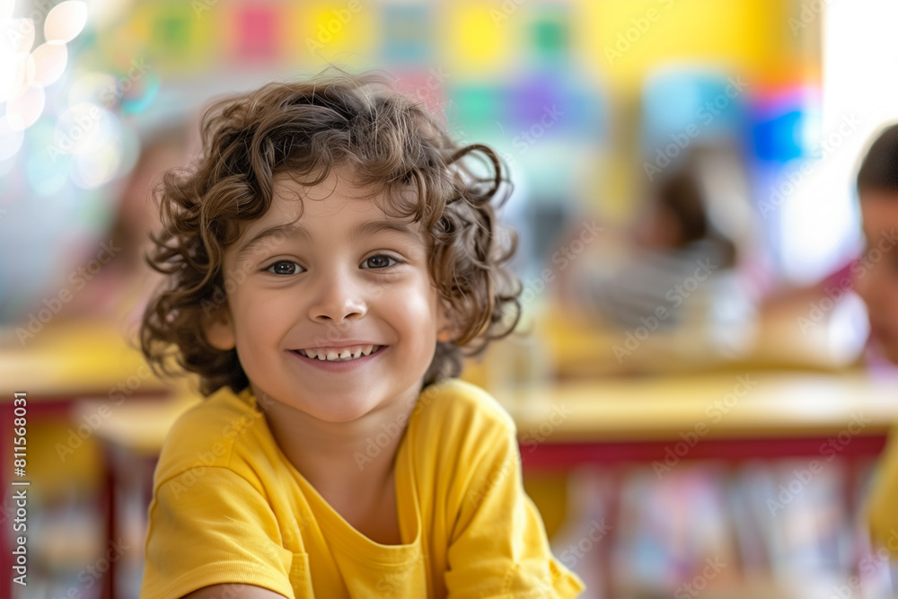 portrait happy school kid in classroom portrait happy school kid in classroom
