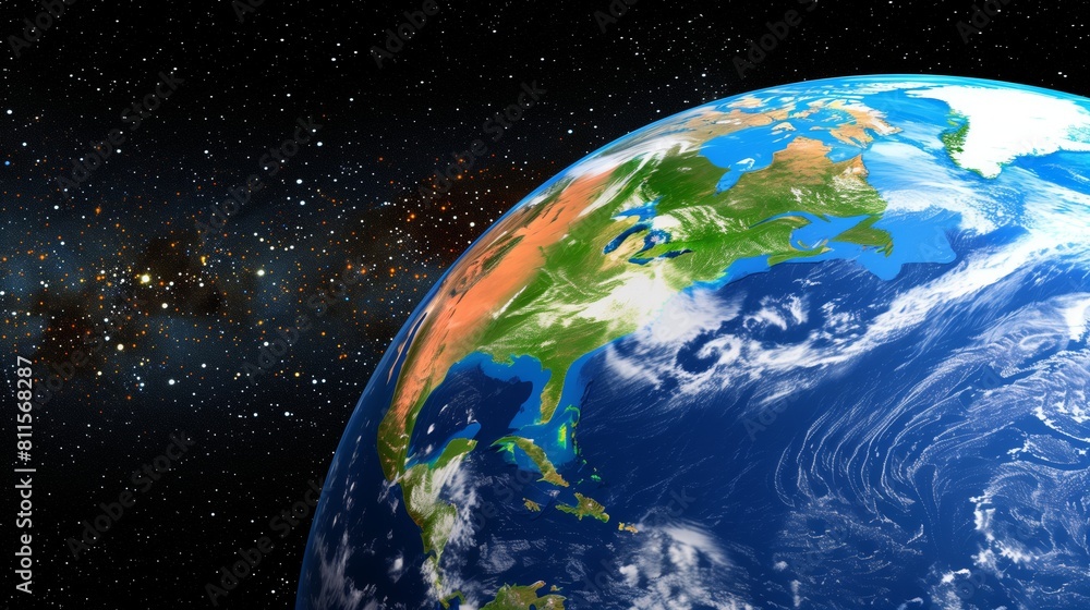 Fototapeta premium perspective view of Earth from space. Blue Planet. Outer Space.