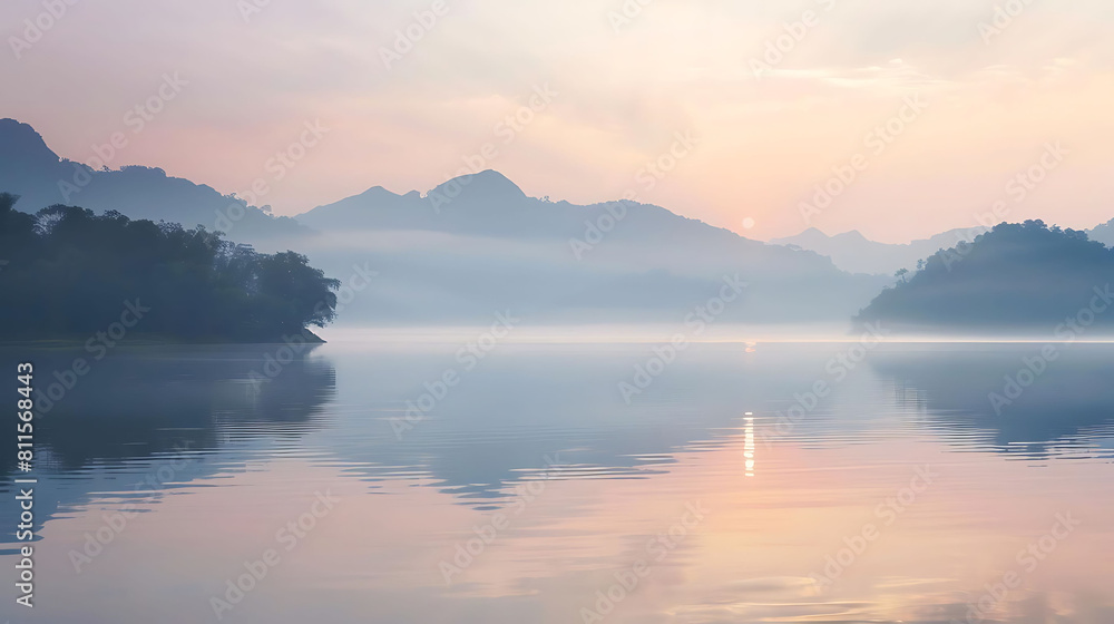 softness of water in calm morning on the shore of a lake