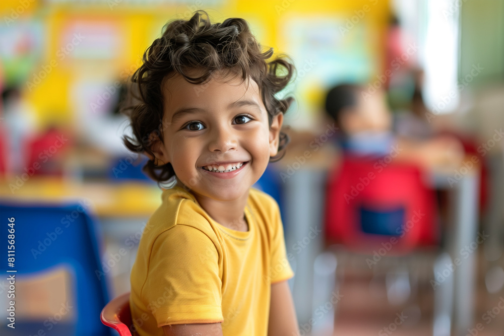 portrait happy school kid in classroom portrait happy school kid in classroom