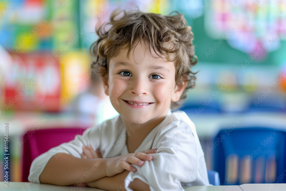 portrait happy school kid in classroom portrait happy school kid in classroom