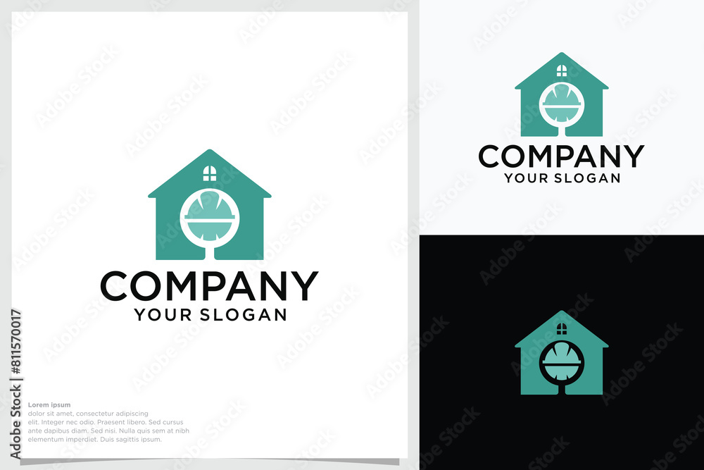Home construction logo in style forming a helmet construction symbol Home construction logo in style forming a helmet construction symbol