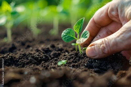 a person is holding a small plant that they planted in the soil