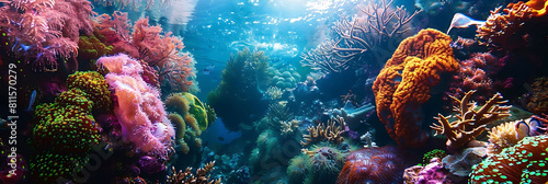 underwater wonderland featuring a variety of colorful fish and corals  including a small blue fish  a blue and white fish  and a blue fish swimming among the vibrant corals