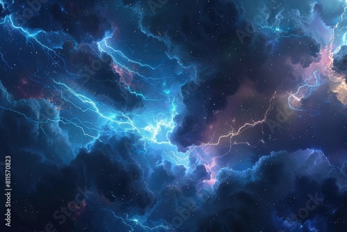 Abstract background of the night sky with lightning.