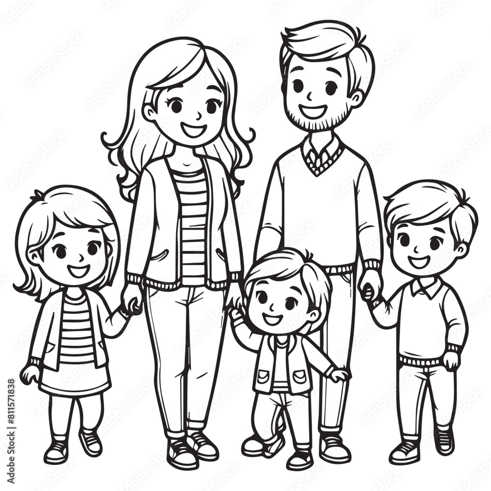 Family walking together happily. Husband, Wife, Son and daughter. Parents and three children Family walking together happily. Husband, Wife, Son and daughter. Parents and three children