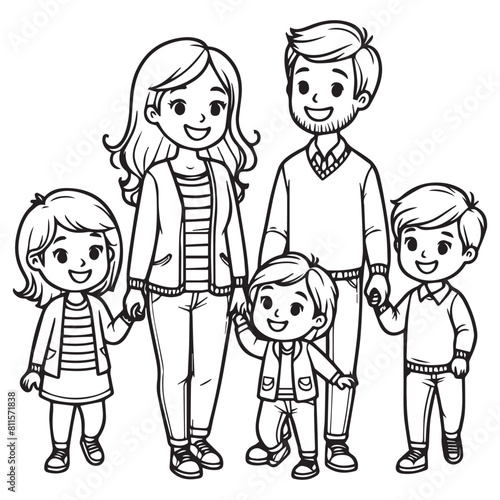 Family walking together happily. Husband, Wife, Son and daughter. Parents and three children
