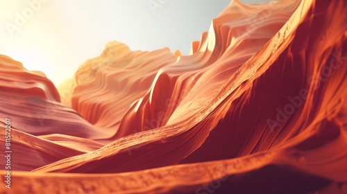 Low angle of spectacular view of Antelope Canyon with smooth brown surface located in Arizona hyper realistic  photo