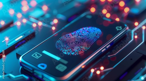 Mobile banking security concept, phone showing biometric fingerprint verification and two-factor authentication for secure transactions, AI Generative hyper realistic  photo