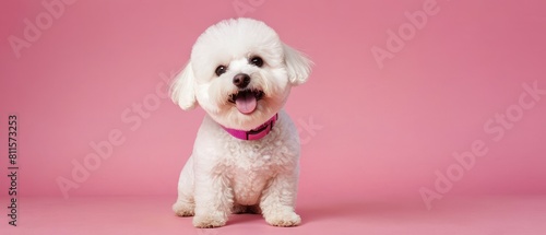 Portrait of cute joyful Bichon Frise . pet dog animal