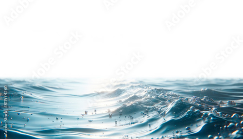 Close-up view of water surface with ripples  photographic style  on a white-to-blue gradient background  concept of purity. Generative AI