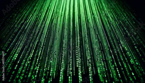 Digital green matrix code cascading on a dark background  concept of data streaming. Generative AI
