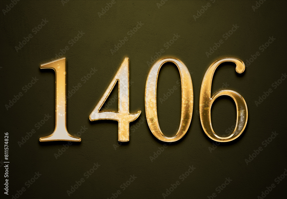Old gold effect of 1406 number with 3D glossy style Mockup. Old gold effect of 1406 number with 3D glossy style Mockup.