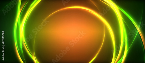 A vibrant amber and green circle, resembling a drink or liquid, shines brightly on a dark background. The artistic pattern reminds of a terrestrial plant in macro photography or a glowing event