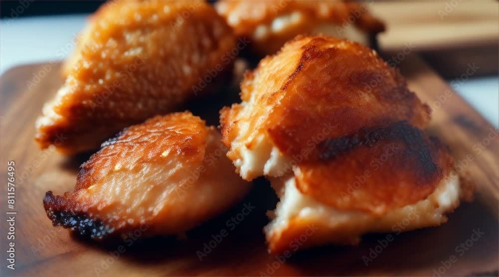 Fresh fried chicken on a white plate set on a wood table Fresh fried chicken on a white plate set on a wood table