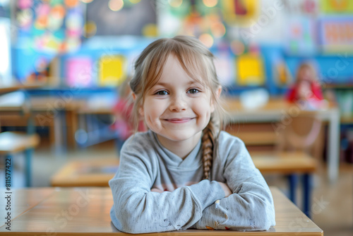 portrait happy school kid in classroom