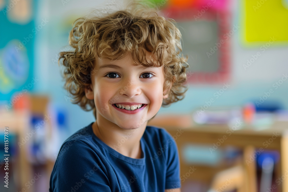 portrait happy school kid in classroom portrait happy school kid in classroom