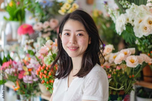 花屋で働く日本人女性フローリスト（転職・花束・アレンジメント） © Maki_Japan