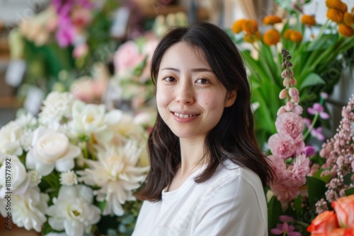 花屋で働く日本人女性フローリスト（転職・花束・アレンジメント） © Maki_Japan