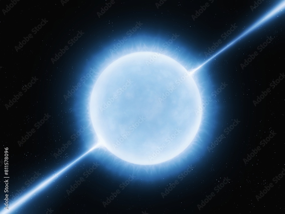 Neutron star isolated. Magnetar on a black background. A star with a powerful magnetic field.