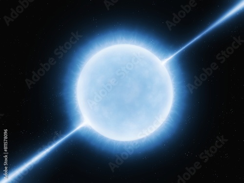 Neutron star isolated. Magnetar on a black background. A star with a powerful magnetic field. photo