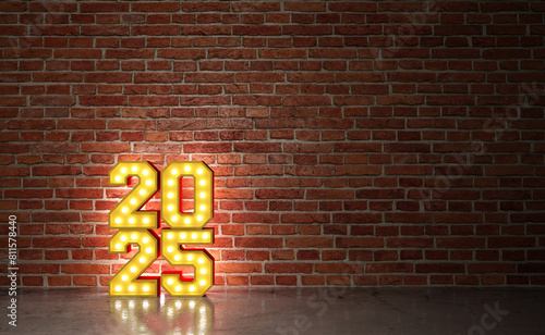 New Year 2025 Creative Design Concept with lights - 3D Rendered Image	
