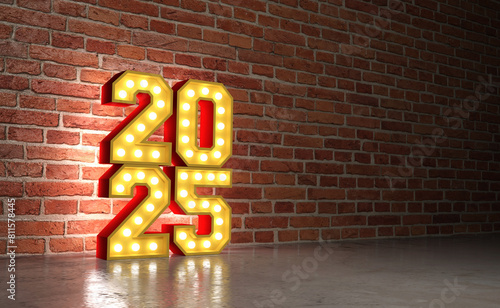 New Year 2025 Creative Design Concept with lights - 3D Rendered Image	
