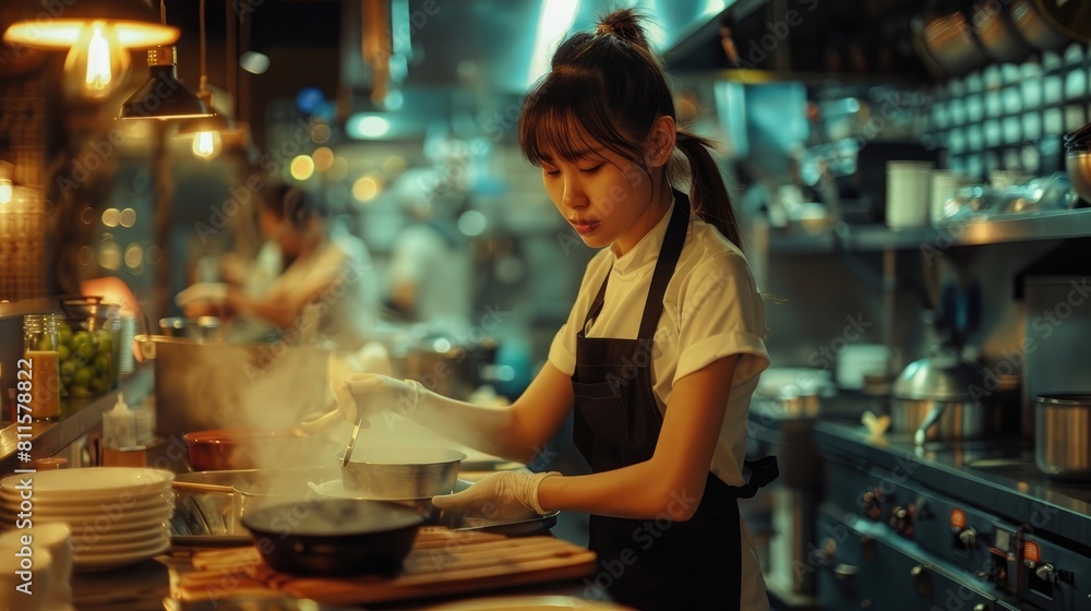 Shot of a young woman disinfecting the tables while working in a restaurant