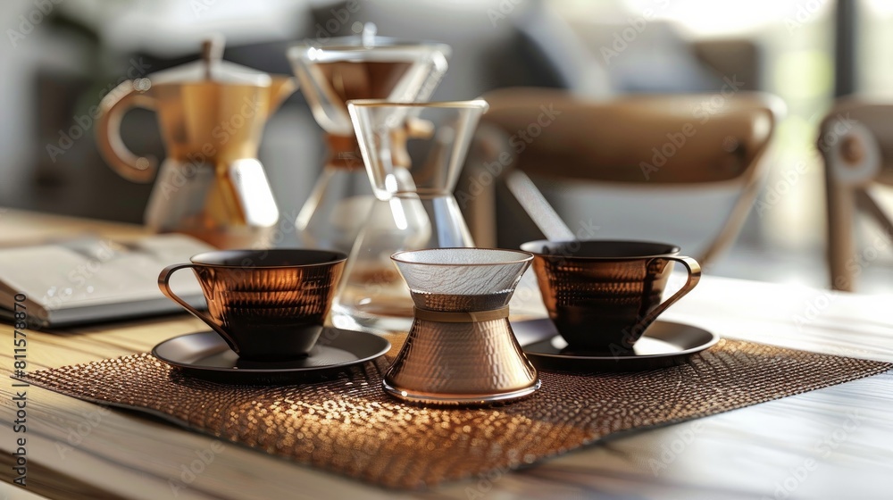 An assortment of coffee-making accessories arranged neatly on a mat, highlighting the tools for brewing.
An assortment of coffee-making accessories arranged neatly on a mat, highlighting the tools for brewing.