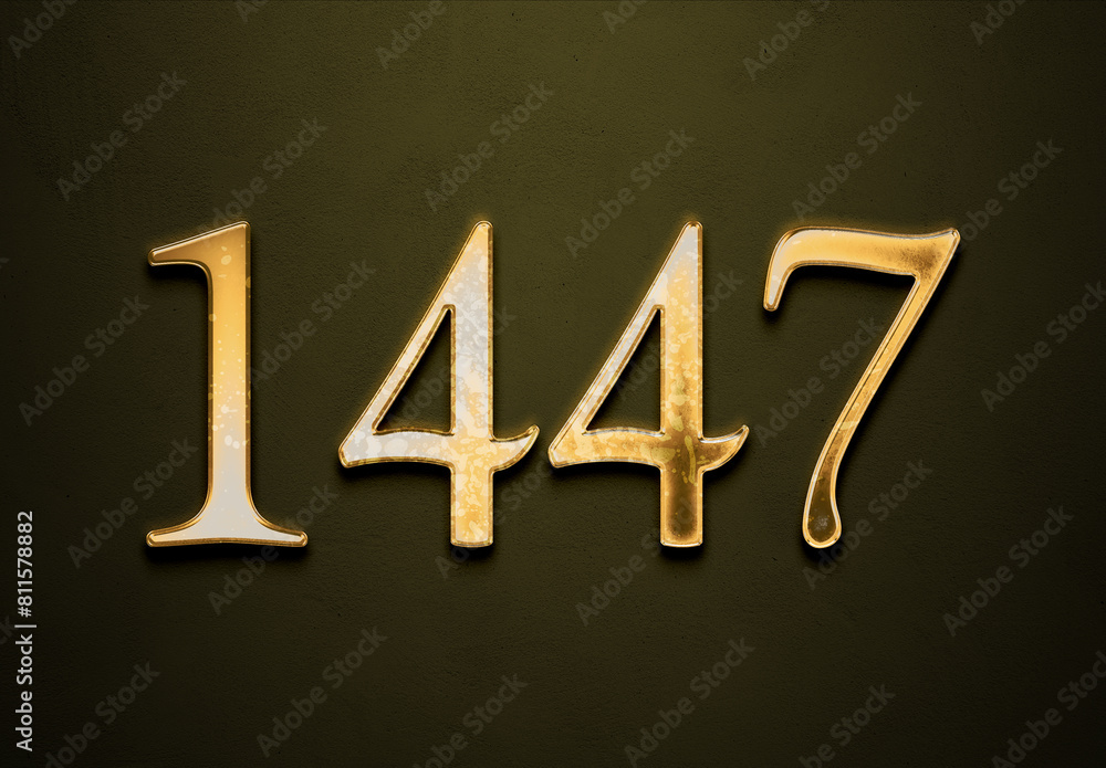 Old gold effect of 1447 number with 3D glossy style Mockup. Old gold effect of 1447 number with 3D glossy style Mockup.