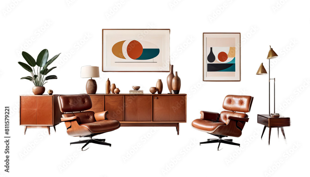 armchairs wall interior wood floor room 3d century leather mid render white living modern cabinet three-dimensional apartment architecture art background bedchamber blank blue bright chair colours