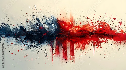 An avant-garde ink splatter US flag, with asymmetrical splashes and drips creating a modern art masterpiece. photo