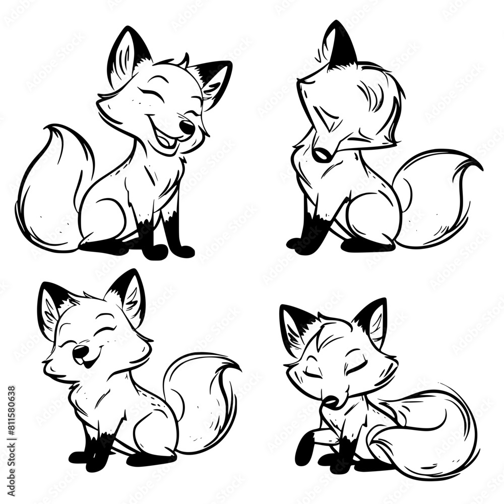 Vecteur Stock Baby Fox SVG, Fox Svg, Fox Clipart, Doodle Animal Svg