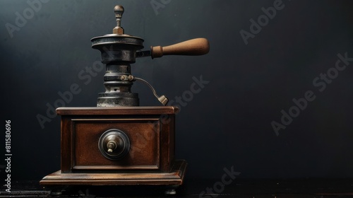 Close-up of a manual coffee grinder with coffee beans ready for grinding