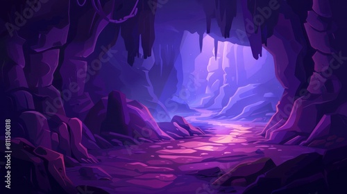 A dark and atmospheric game background depicting a path crossing through a terrible, empty cave photo