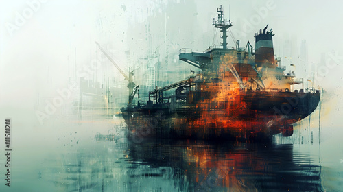 Struggling Maritime Enterprise Faces Inefficiency and Economic Downturn in Cinematic Watercolor