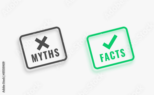 myths and facts comparison rubber stamp on white background