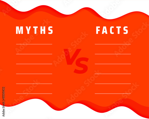 myths vs facts value list concept background with text space