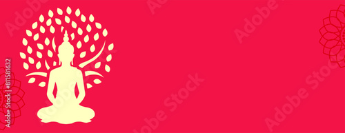 monk under bodhi tree vesak day festive banner with text space