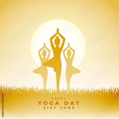international yoga day morning background woman doing yoga asana in grass