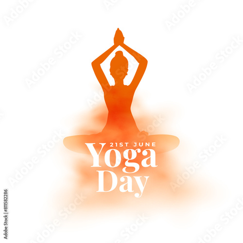 creative yoga day white poster, woman in yoga body posture