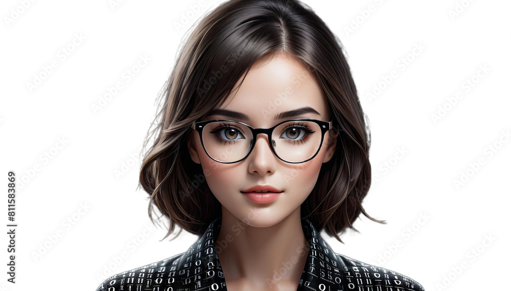 code ng women black background glasses made lookingface space binary copy realistic female datum technically engineering artificial intelligence cyberspace cybernetic business cyber technology human