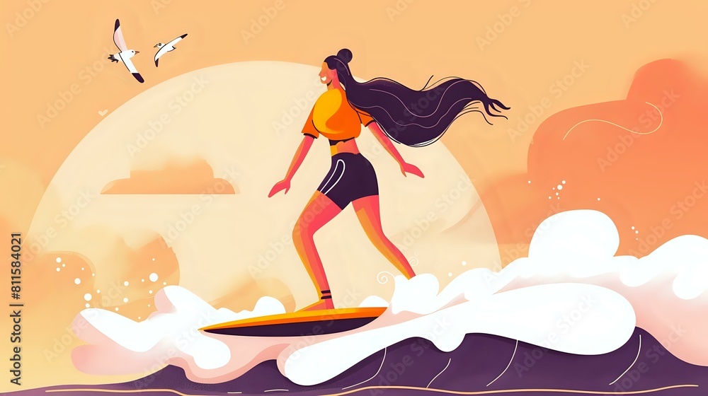 Sunset Surfer: Woman Embracing the Ocean's Beauty