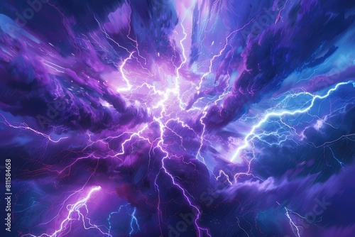 Purple lightning on a dark stormy sky. 