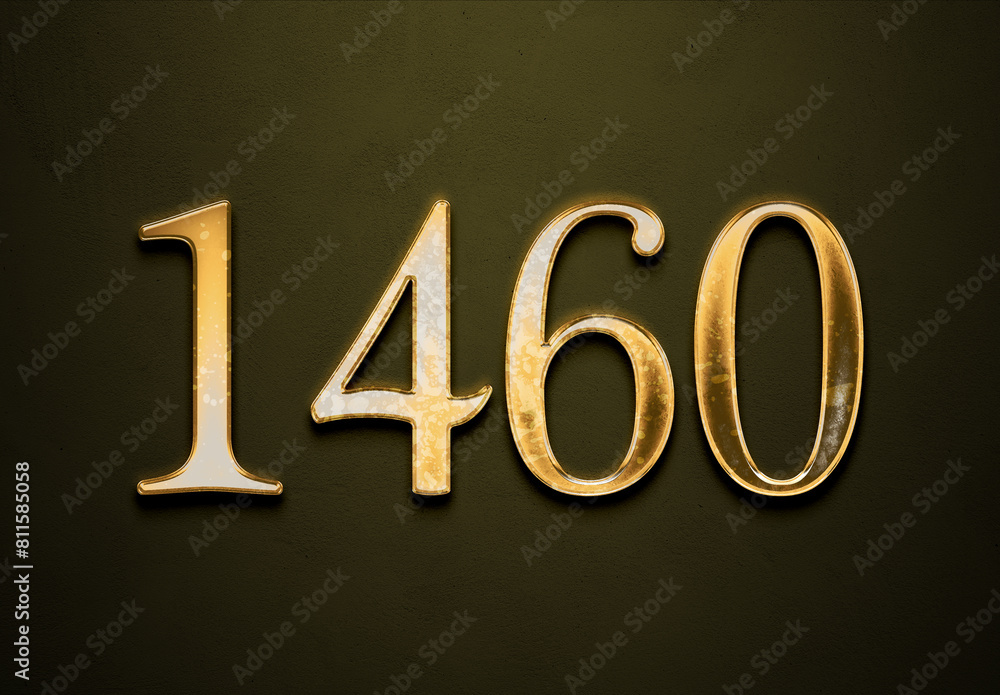 Old gold effect of 1460 number with 3D glossy style Mockup. Old gold effect of 1460 number with 3D glossy style Mockup.
