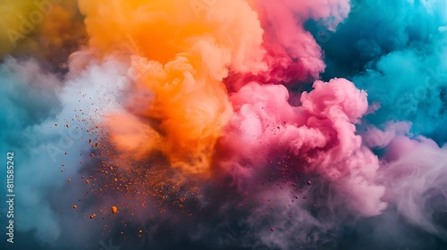 colorful explosion of vibrant smoke and dust against black background, 
