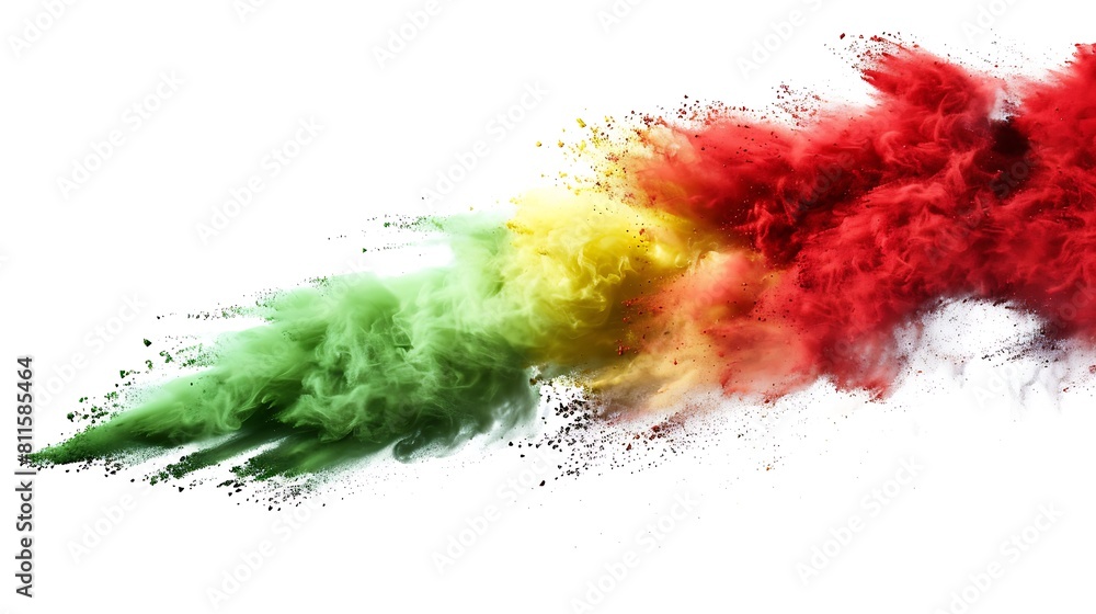 Colorful green and red powder explosion isolated on white background