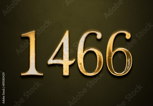 Old gold effect of 1466 number with 3D glossy style Mockup.