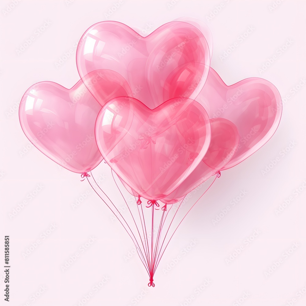 Pink heart shape balloons isolated on white background. Generative AI.
